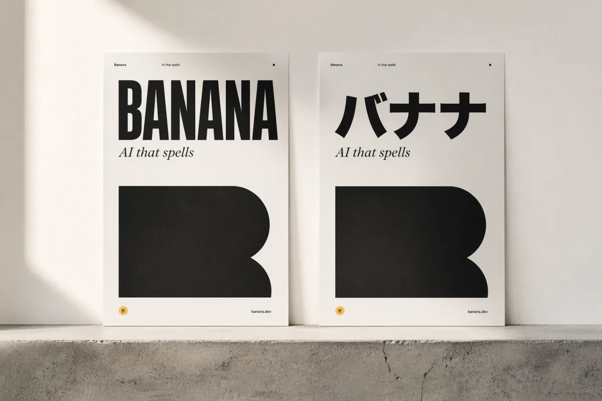Crisp multilingual typography rendered on a poster by Banana AI