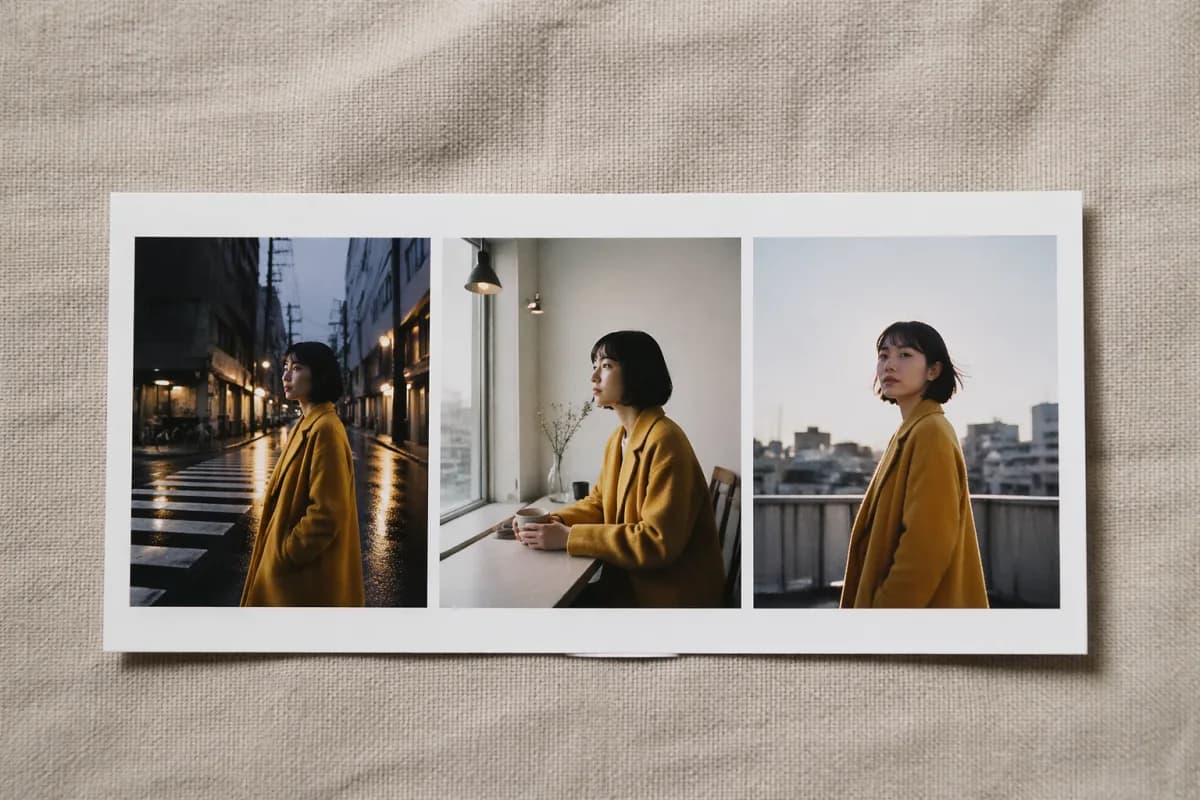 Multi-image contact sheet with consistent characters across scenes by Banana AI