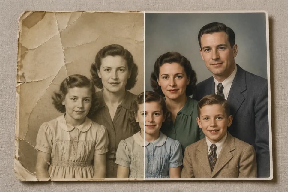 Old faded photo restored to crisp color by Banana AI